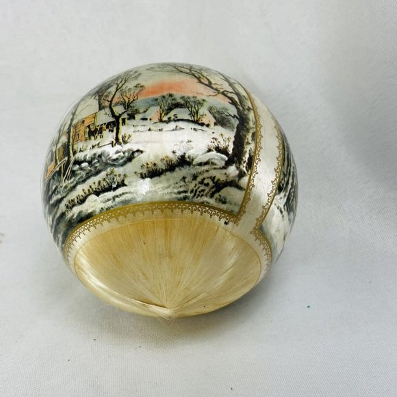 Vintage Stained White Silk Ball Christmas Tree Ornament Ives, Friend, Claus 3.5” - Picture 13 of 15